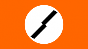 Frankist Flag - Orange foundation, white circle in the centre with a stylised lightning