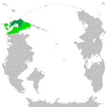 Frastinia in the South Pacific Dark green: Central Frastinia Green: Extended Frastinia