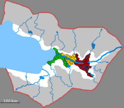 alt=Map of the Ancient Vrignyan cultures.      Iregrilo-Benetian.      Puntian.      Lano-Dustikian.